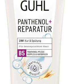 Guhl Panthénol + Réparation Cure & Après-shampooing 2 en 1 – Contenu : 200 ml – Type de cheveux : revendiqués – Testé dermatologiquement
