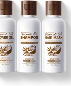 Shampooing et après-shampoing de voyage à l'huile de noix de coco, mini shampooing et après-shampooing, ensemble de soins capillaires pour femmes et hommes, trousse de toilette basique pour vacances