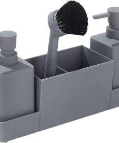 Distributeur de savon avec porte-brosse pour comptoir de cuisine, organisateur d'outils de nettoyage, accessoires de salle de bain, accessoires de cuisine