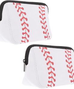Trousse de Maquillage Imprimée Baseball Blanche 2 Pièces en Nylon | Fermeture Zippée, Design Opaque pour Préserver la Confidentialité, Format Pratique pour Ombre à Paupières et Outils