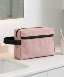 Trousse de toilette avec fermeture éclair et poignée - Rangement portable pour la maison, le bureau, la femme - 1 pièce, rose, 8.6X6.3X2.7inch, Moderne