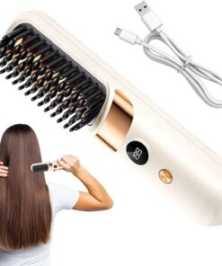 Brosse à Lisser les Cheveux Affichage Température et Fonction Curling | Brosse de Lissage Portable - Outils Coiffure pour Salon Maison Soin Capillaire Femmes Filles