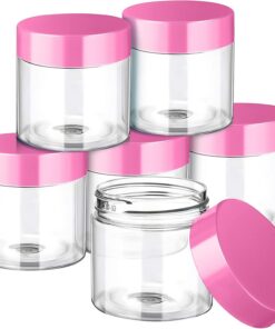 SATINIOR Lot de 6 bocaux ronds vides en plastique de 28,3 g avec couvercles, rechargeables, étanches, réutilisables, pour voyage, cosmétiques, aliments secs, épices, biscuits, bonbons, maison, cuisine