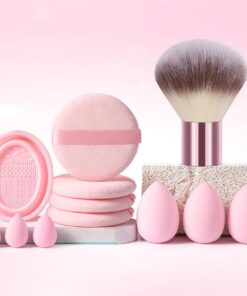 Lot de 12 outils de maquillage comprenant une éponge de maquillage, une mini éponge, un pinceau rond pour poudre libre, un bol de nettoyage pour pinceaux de maquillage