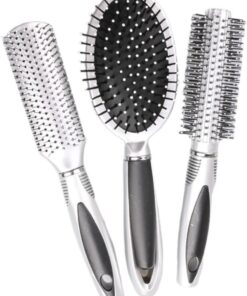 Healvian 3pièces Peigne à Cheveux Anti- De Peigne à Plat Elliptique Avec Poignée Épaisse Pour Soin Capillaire Douc Et Massant Argenté