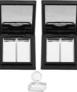 Housoutil Palette de Maquillage Vide Noire 2X7016 4 Godets Aluminium 2 Divisions et 2 Outils Cristal pour Fards à Paupières Rouges à Lèvres et Highlighter Compacte Voyage