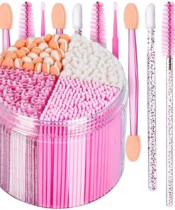 Lot de 310 applicateurs de maquillage jetables, baguettes à mascara, baguettes à lèvres, microécouvillons, pinceaux pour fard à paupières avec récipient de rangement