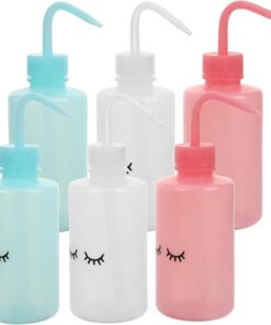 STOBAZA Lot de 6 Flacons de Lavage à Presser 250 Ml, Flacons Souples Transparents, Roses et Bleus, Embout Coudé pour Nettoyage Précis, Pulvérisateur pour Extensions de Cils, Outils