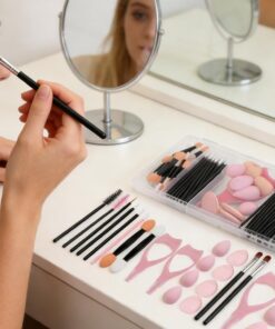 Lot de 214 pinceaux de maquillage jetables avec boîte de rangement professionnelle pour cils et sourcils