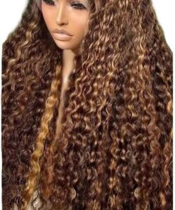 Soins capillaires Perruque Complète Ondulée En Dentelle Transparente HD Cheveux Humains Brun Miel Ombré 13x4 À Reflets