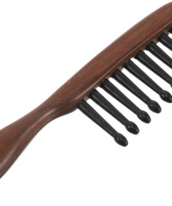 STOBAZA Peigne de Massage en Bois de Santal Dents Larges – Masseur de Cuir Chevelu Antistatique pour Stimulation des Méridiens, Démêlage Doux Cheveux Épais et Bouclés, Soin Capillaire