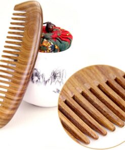 VICASKY Peigne en Bois de Santal Vert Épais Antistatique pour Massage et Démêlage Soins Capillaires