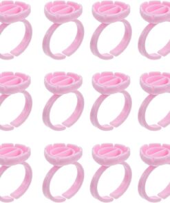 Healvian 100pcs Anneaux Porte-pigments Rose en Plastique pour Maquillage, Accessoires de Tatouage Faciles à Nettoyer, Outil Pratique pour Extensions de Cils