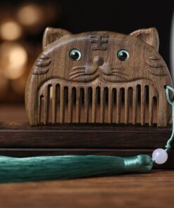 Peigne de massage épais en ébène pour cuir chevelu - Outil de soins capillaires pour femme - Brosse à barbe avec tête à pompons (Tiger)
