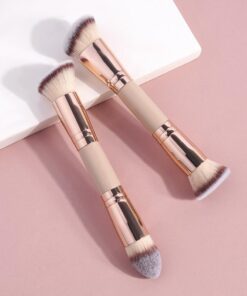 Lot de 2 pinceaux de maquillage à double extrémité pour appliquer le fond de teint liquide et crème (beige)