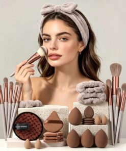 Lot de 33 pinceaux de maquillage professionnels - Couleur café - Multifonctions - Pour le maquillage du visage et des yeux, crèmes, mélanges, voyages, marron