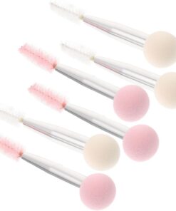 6 pièces Pinceaux Maquillage Multifonctions Double-embout Brosse Sourcils et Mascara avec Applicateur Éponge Pour Fond de Teint et Correcteur Lot Blanc et Rose