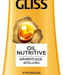 Gliss Après-shampoing Oil Nutritive (200 ml), après-shampoing nourrit intensément les cheveux abîmés, assure un démêlage parfait
