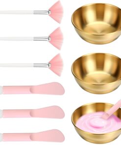Lot de 9 bols et brosses pour le visage esthéticienne - Spatule et brosse éventail - Kit de mélange de masque - Outil cosmétique pour femme