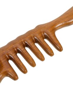 Healeved Peigne à Dents Larges en Bois de Santal Marron Léger Poignée Longue pour Massage du Cuir Chevelu et Soins Capillaires Famille et Garçon et Filles