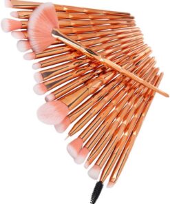 Ensemble de Maquillage 20 Pièces Brosses Cosmétiques Transparentes Diamètre Moyen Outils pour Femmes Rose Doré Usage Quotidien Visage Yeux Lèvres