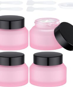 Segbeauty Lot de 4 petits récipients en verre dépoli avec couvercles, petits bocaux en verre dépoli rechargeables pour lotion, crème avec couvercles, 50 ml, rose