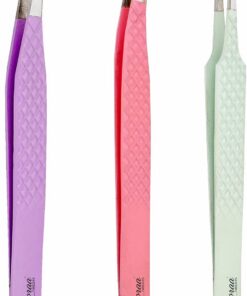 Kit de pinces professionnelles pour extensions de cils – Lot de 3 pointes en fibre pastel (volume, botte, 90°) avec étui en cuir de qualité supérieure pour cils méga et russes