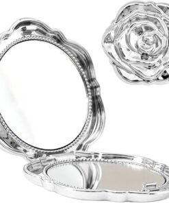 Miroir compact, verre à fleurs élégant, miroir de maquillage pliable avec fonction de grossissement, accessoire de voyage avec design portable, sac à main et outil de poche, gadget de beauté pour
