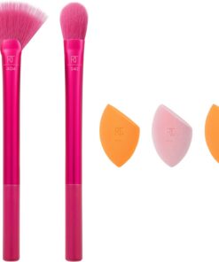 Real Techniques Limited Edition Starlite Nights Brush + Sponge Kit, Makeup Brush & Makeup Blending Set, For Concealer, Foundation, & Powder, For Matte or Dewy Skin, 5 Piece Gift Set