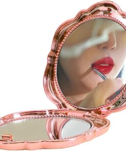 compact à fleurs – Grossissement double face, de maquillage de voyage pliable, accessoire de poche pour sac à main pour femmes et filles, cosmétique pour sac à main, outil de beau