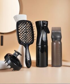 Ensemble d'outils de soins capillaires avec masseur du cuir chevelu, flacon pulvérisateur et peigne pour démêler, kit de coiffure quotidien pour homme et femme