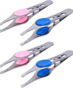 Healvian Pinces à Épiler et pour Sourcils pour Couleur Aléatoire Ensemble de 4 en Acier Inoxydable Mors Serrés Clip en Caoutchouc, Outil Précis Épiler les Poils Fins Femmes