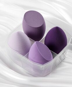 4 pièces Ensemble d’éponges de maquillage professionnel pour fond de teint avec boîte cadeau - Éponges de beauté en latex sans latex pour usage sec et humide - Accessoires de maquillage cosmétique