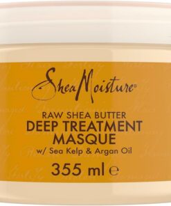 SheaMoisture Raw Shea Butter - Masque Capillaire - Soin Hydratant Intense à l’Huile d’Argan et au Varech - Crème Bouclante Sans Sulfate - Pour Cheveux Épais, Secs ou Bouclés - 1 x 355 ml