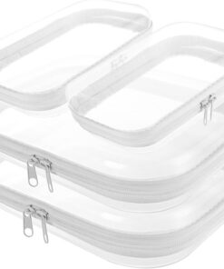 Lot de 4 étuis de toilette rigides transparents avec fermeture éclair - Étanche à double fermeture éclair - Organiseur pour outils de maquillage, cosmétiques, puzzles (blanc, taille M + S)