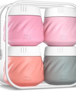 Gemice Lot de 4 pots à crème en silicone approuvés par la TSA - Avec trousse de toilette - Large ouverture - Anti-fuite - Accessoires de voyage avec couvercle - Pour crème cosmétique