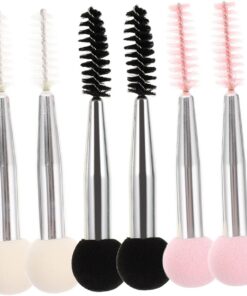 OUNONA Lot de 6 Tampons et Pinceaux à Cils Double Tête, Applicateurs Maquillage Réutilisables, Petits Outils pour Sourcils et Cils, Usage Quotidien, Couleurs Rose Blanc Noir