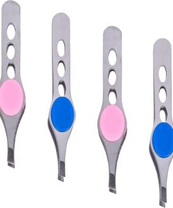 VOSAREA 4 Pièces Pince à Épiler Sourcils en Acier Inoxydable Embout Incliné et Caoutchouc, Outil Créatif pour Femmes, Facile à Utiliser et Haute Adhérence Couleur Couleur Aléatoire