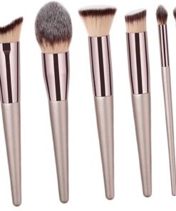 Housoutil Kit de Pinceaux de Maquillage 10 Pièces en Bois et Aluminium pour Contouring et Estompage, Outil Professionnel pour Fond de Teint et Ombres à Paupières