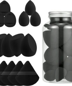 Lot de 14 éponges de maquillage - Assortiment de formes - Applicateur pour maquillage quotidien - Noir