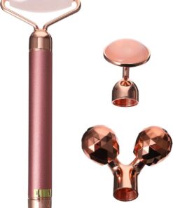 Rouleau de Massage Facial en Cristal Naturel de Jade et Alliage de Zinc, Outil de Massage pour Réduire Rides et Stimuler le Collagène