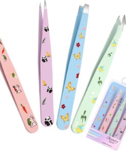 Lot de 4 pinces à épiler professionnelles multicolores de haute précision en acier inoxydable pour poils du visage, toilettage des sourcils, élimination des échardes de poils incarnés, convient pour