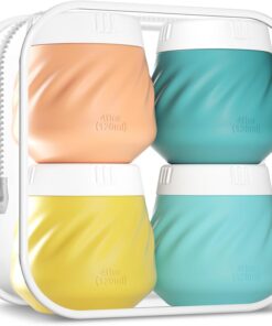 Gemice Lot de 4 récipients de voyage de 113,4 g pour articles de toilette, pots de slime en silicone anti-fuite avec couvercles, sans BPA, petits récipients ronds pour lotion, crème, pommades,