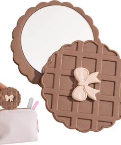 Petit miroir compact Rond, motif gaufré, outil, accessoires | Miroir de portable Accessoires Coiffure Portables Trajets Quotidiens Shopping Activités Extérieures
