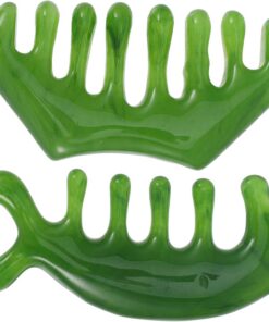 Peigne Massage Cuir Chevelu en Jade à Dents Larges, Lot de 2 | Vert Clair, Toucher Confortable, Format 2 Pièces, Peigne pour Soins Capillaires et Usage Quotidien