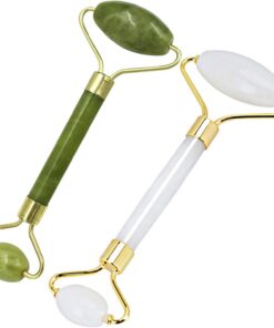 Healeved 2pièces Massage Facial Jade Naturel Outil de Soin pour Visage de Pierres Vertes et Blanches