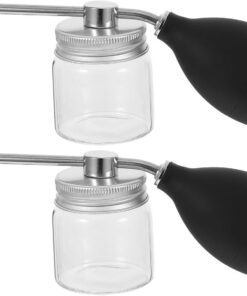 Healvian 2 Pièces Flacon Applicateur Cheveux Argenté en Silicone et Verre pour Salon Professionnel, Distribution Précise et Outil Coiffure Polyvalent pour Hommes et Femmes