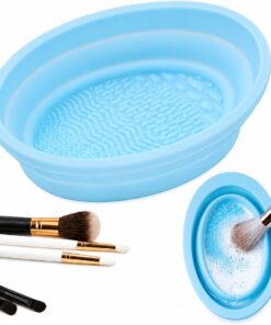 Tampon de nettoyage pour pinceaux de maquillage, bol à récurer, outil de lavage portable pour femme, bleu