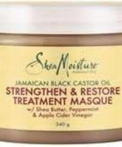 SheaMoisture Masque Strengthen & Restore, Pour Cheveux Abîmés et Fragilisés, Cheveux Renforcés et Réparés, Hydratation Intense, À l'Huile de Ricin Noir de Jamaïque et au Beurre de Karité, 355 ml