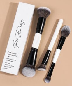 Lot de 4 pinceaux de maquillage avec manche en bois pour fond de teint, anti-cernes, fard à paupières, fard à joues, contour, pinceaux de maquillage pour voyage (blanc)
